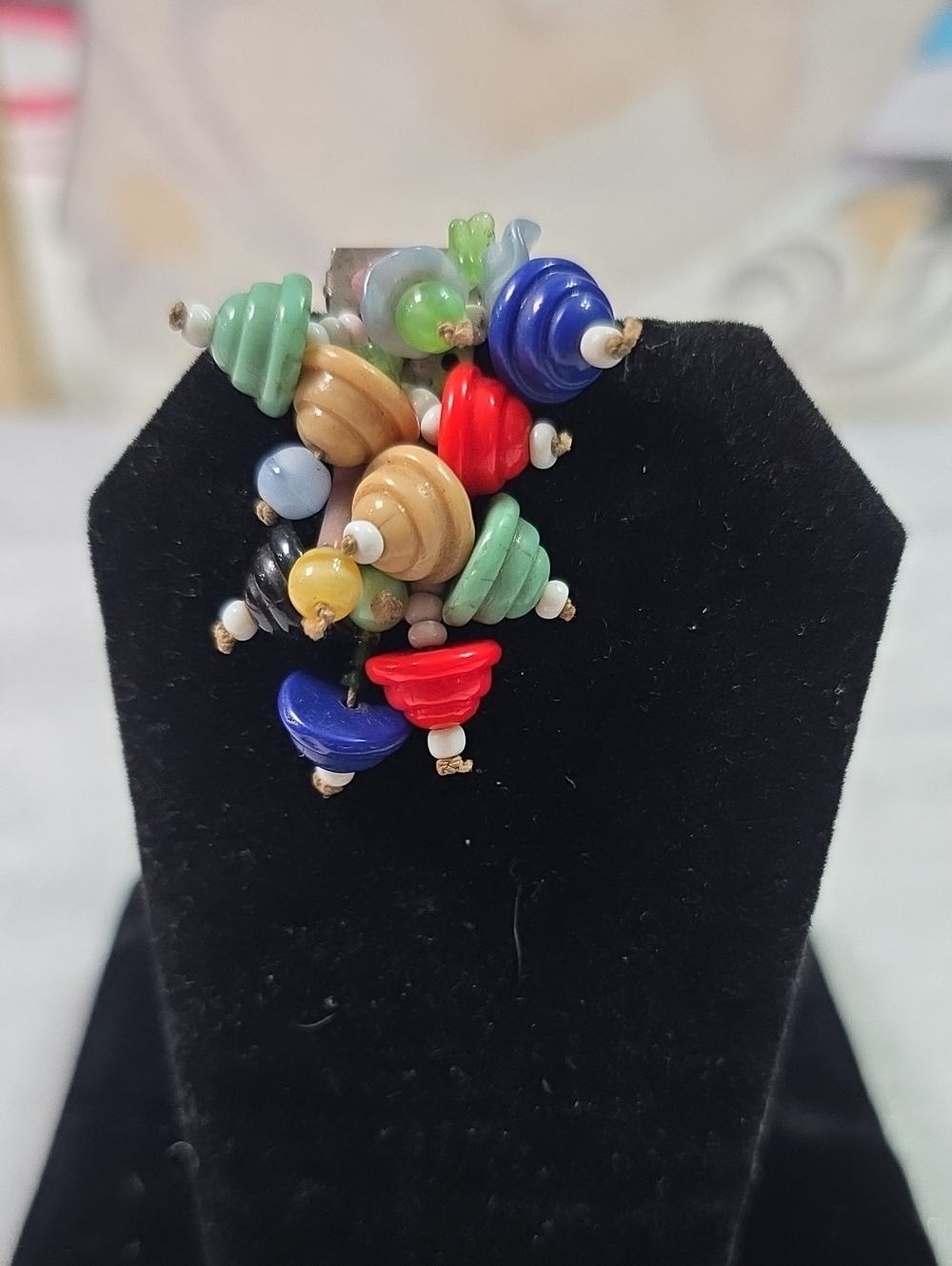 Vintage Unsigned Miriam Haskell Multi-Color Cha Cha Beaded Dress Fur Clip